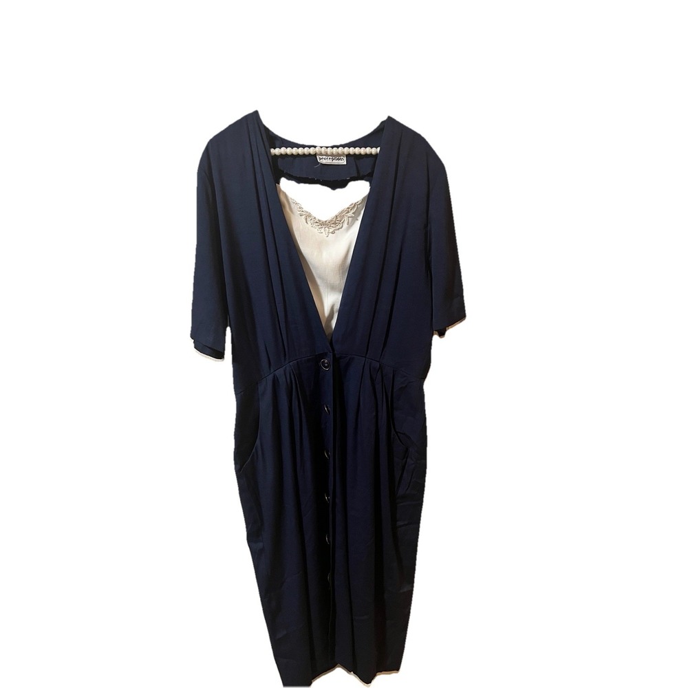 Perceptions‎ Midi Dress Women's Navy Blue Excellent Layered Camisole